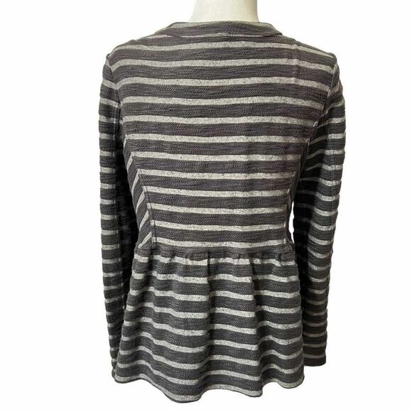 FREE PEOPLE Gray striped peplum sweater jacket Size Small zip up cotton blend - Picture 6 of 11